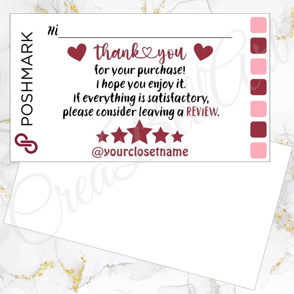 100 Pack POSHMARK THANK YOU  Cards Personalized 3.5